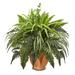 23" Mixed Greens and Fern Artificial Plant in Terra Cotta Planter