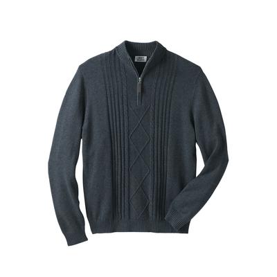 Men's Big & Tall Liberty Blues™ Shoreman's Quarter Zip Cable Knit Sweater by Liberty Blues in Heather Navy (Size 8XL)