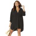 Plus Size Women's Shea High-Low Button Front Cover Up Shirt by Swimsuits For All in Black (Size 6/8)