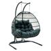 LeisureMod Black Wicker 2-seat Folding Hanging Egg Swing Chair