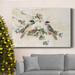 The Holiday Aisle® Chickadees & Holly Premium Gallery Wrapped Canvas - Ready To Hang Canvas, in Blue/Green/Red | 12 H x 8 W x 1 D in | Wayfair