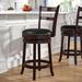 Red Barrel Studio® Maly 26" High Cappuccino Wood Stool w/ Ladder Back & LeatherSoft Swivel Seat Wood/Upholstered/Leather in Black/Brown | Wayfair