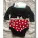 Disney Costumes | Minnie Mouse Costume- Includes Hat W/Minnie Mouse Ears Size: 3-6months -New | Color: Black/Red | Size: 3-6 Months