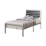 Metal Twin Size Bed With Wood Panel Headboard, Silver & Black
