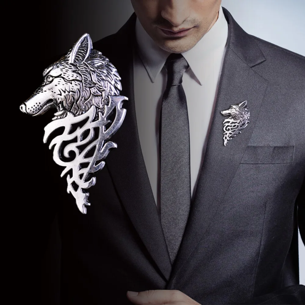 Fashion Vintage Personalized Wolf Head Brooch Upscale Unisex Animal Suit Collar Pin Buckle Broche Wolfhead Brooches Pins For Men