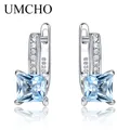 UMCHO-Boucles d'oreilles à clip en topaze bleu ciel pour femme argent regardé 925 massif bijoux