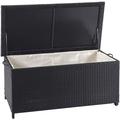 HHG - Poly-Rattan Kissenbox 570, Gartentruhe Auflagenbox Truhe Premium schwarz, 51x115x59cm 250l