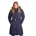 Spindle Womens Long Hooded Padded Puffer Parka Ladies Winter Jacket Coat with Waist Belt and Zip Side Pockets Blue with Belt 14