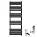 Warmehaus Heated Towel Rail Radiator Ladder Flat Panel Black 1600 x 600mm Central Heating Radiators for Bathroom Kitchen - with Angled TRV Thermostatic Radiator Valve Set