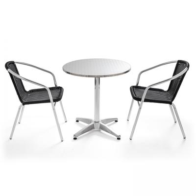 Table de jardin ronde en aluminium avec 2 fauteuils noirs