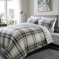 ED Flannelette Printed Duvet Cover Set | 100% Brushed Cotton Flannel Fleece | Reversible Bedding Quilt With Pillowcases (Grey & Black Tartan Check, King)