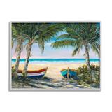 Stupell Industries Row Boats on Beach Shore Tropical Palm Trees Wood in Brown | 11 H x 14 W x 1.5 D in | Wayfair ai-858_gff_11x14