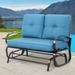 Latitude Run® Outdoor Adelphia Gliding Metal Bench w/ Cushions in Blue | 37 H x 47.24 W x 26.57 D in | Wayfair 59758C4341974A00B7507476589DD450