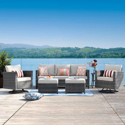 OVIOS 6-piece Patio Wicker Conversation Sofa Set with Swivel Rocking Chairs