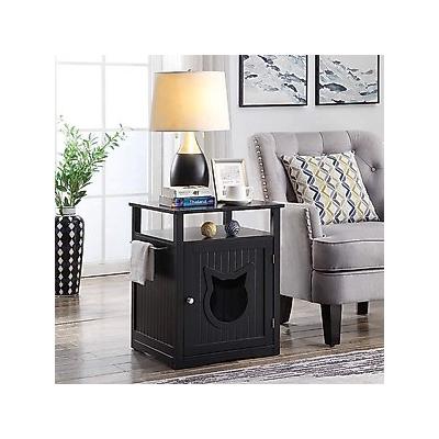 Sweet Barks Wooden Nightstand Cat Litter Box Enclosure, Black