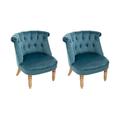 Lot de 2 Fauteuils en Velours Crapaud 72cm Bleu