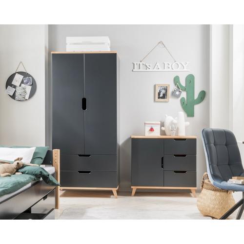INFANSKIDS »Infanscolor« Kinderzimmer Kleiderschrank anthrazit anthrazit-Buche / 3-Türig