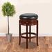 Red Barrel Studio® Willowridge 24" High Backless Wood Counter Height Stool w/ Carved Apron & LeatherSoft Seat Wood in Brown | Wayfair