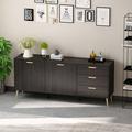 Everly Quinn Modern Wood Kitchen-Buffet-Sideboard Entryway Serving Storage Cabinet Doors-Dining Room Console, 70 Inch Wood/Metal in Black | Wayfair