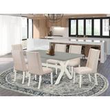 Red Barrel Studio® 6 - Person Acacia Solid Wood Dining Set Wood/Upholstered in Gray/White/Brown | Wayfair 1B73093863E144B1ACE95445128ACE4D