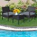 Bayou Breeze Adren 3pcs Patio Rattan Conversation Furniture Set Outdoor Yard W/Grey Cushions Synthetic Wicker/All - Weather Wicker/Wicker/Rattan | Wayfair