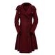 Women's Elegant Lapel Wool Coat Trench Coat Warm Wool Coat Belted Asymmetrical Wool Coat Thick Winter Jumper Overcoat Autumn Winter Coat with Irregular Hem, Wine Red, XL,