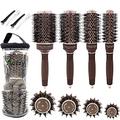 Round Brush Set for Blow Drying, Wild Boar Bristles Hairdressing Round Brushes Set for Wavy and Smooth Hair Styling, Antistatic Pottery Ion Round Brush Set for Women, Hair Brush Round Set (4 pcs)