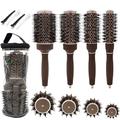 Round Brush Set for Blow Drying, Wild Boar Bristles Hairdressing Round Brushes Set for Wavy and Smooth Hair Styling, Antistatic Pottery Ion Round Brush Set for Women, Hair Brush Round Set (4 pcs)