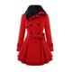 Winter Women Coats QUINTRA Double-Breasted Padded Mid-Length Faux Fur Wool Coat Parka Quilted Coat Long Full Sleeves Cape Cardigan Belted Jacket Trench Coat Red