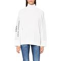 Armani Exchange Women's Mock Neck with Dropped Shoulder, Right Arm with Logo and Graphic in Jacquard Sweater, White, M