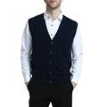 Kallspin Men's Big & Tall Knitted Gilets Cashmere Wool Sleeveless Knitwear Cardigan Vest Sweater (Navy Blue, 3XL-Tall)