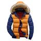 Men's Hoodie Cotton Padded Coat Winter Thick Jacket Outerwear Fashion Fluffy Faux Fur Collar Hoody Parka Coat L Yellow Blue