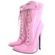 BeAUZQ 7inch Sexy Fetish High Heel Pointed toe Stiletto Heels Patent Leather lace up Lockable Ankle Strap Boots Motorcycle Boot Stripper Dance Shoes,Pink,41