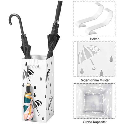 Regenschirmständer aus Eisen, L20 x B20 x H49cm, Schirmständer mit Wasserauffangschale, 4 Haken für Image