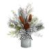 20" Holiday Winter Greenery with Pinecones and Gingham Plaid Bow Table Artificial Christmas Arrangement - MultiColor