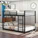 Full over Full Metal Bunk Bed, Low Bunk Bed with Guardrails&Ladder, Silver