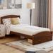 Twin Platform Bed with Storage Drawer&Wood Slat Support, No Box Spring Needed, Walnut