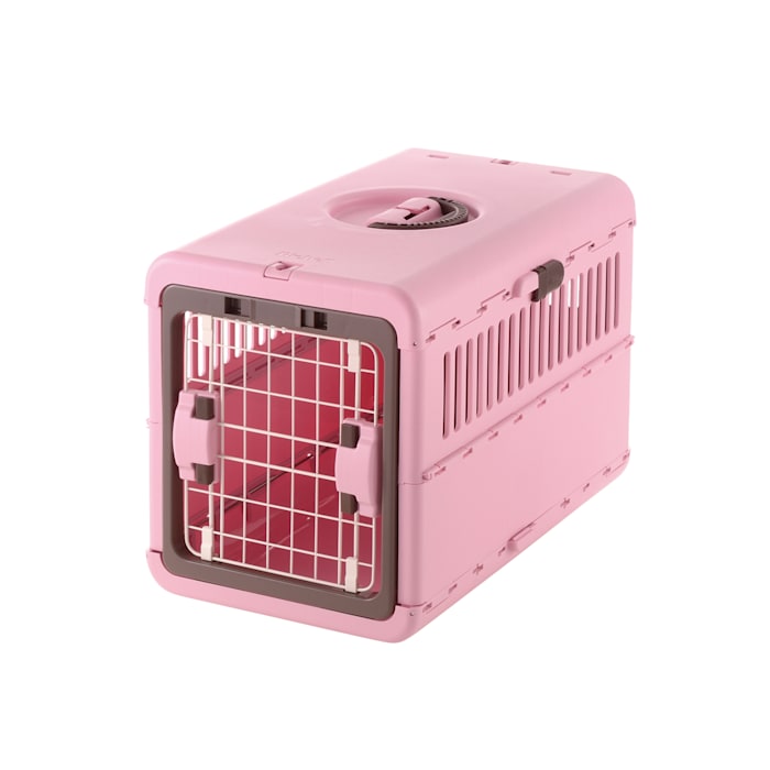 Richell Pink/Brown Foldable Pet Carrier, 13.5" L X 22" W X 15" H