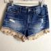 Free People Shorts | Free People Lace Hem Crochet Jean Distressed Short | Color: Blue/Tan | Size: 25