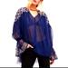 Free People Tops | Free People Boho Joyride Embroidered Navy Blue Top Blouse Long Sleeves Small | Color: Blue/Gold | Size: S