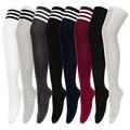 8 Pairs Womens Thigh High Socks Cotton Over the Knee Long Socks for Women - - One Size