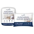 Snuggledown Hungarian Goose Down King Size Duvet - 13.5 Tog Warm Winter Premium Quilt Ideal for Cold & Chilly Nights, 2 Soft Pillows - Jacquard Cotton Cover, Machine Washable, Size (225cm x 220cm)
