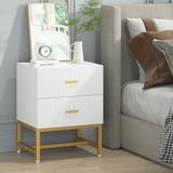 Everly Quinn Modern White Nightstand/End Table/Sofa Side Table w/ 2 Drawers Wood/Metal in Brown/White | 25.59 H x 15.75 W x 15.75 D in | Wayfair