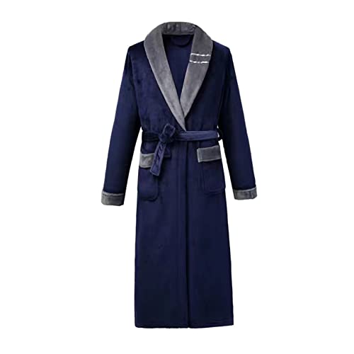 QOXEFPJZ Mens Dressing Gown Men Casual Kimono Bathrobe Autumn Winter Flannel Long Robe Thick Warm Sleepwear Plus Size 4XL Nightgown Male Loose Home Wear (Color : A, Size : 4XL)
