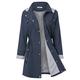 Light Jacket for Women Navy Blue Rain Jacket with Hood Long Style Navy L