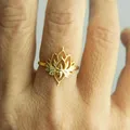 Bagues fleur de Lotus pour femmes anneau de doigt couleur argent en acier inoxydable Bague de