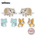 WOSTU-Boucles d'oreilles corgi 100% en argent regardé 925 jolies boucles d'oreilles paresseuses