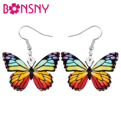 Bonsny – boucles d'oreilles papillon en acrylique imprimé Floral mignon insecte Animal goutte