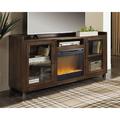 Signature Design by Ashley Esmarelda TV Stand for TVs up to 70" w/ Fireplace Included Wood/Glass in Brown | 35.13 H x 70.13 W x 19.13 D in | Wayfair