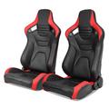 Modern Depo Universal Racing Seats Pair w/ Dual Sliders, Pu & Carbon Red Stripe Reclinable Left Right | 38.19 H x 21.26 W x 22.83 D in | Wayfair